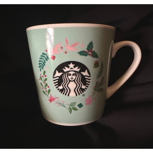 Starbucks 18 Oz Green Holiday Ceramic Mug oversized floral - Picture 3 of 5